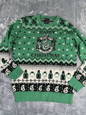 Harry Potter Slytherin Happy Christmas Green Holiday Sweater Medium